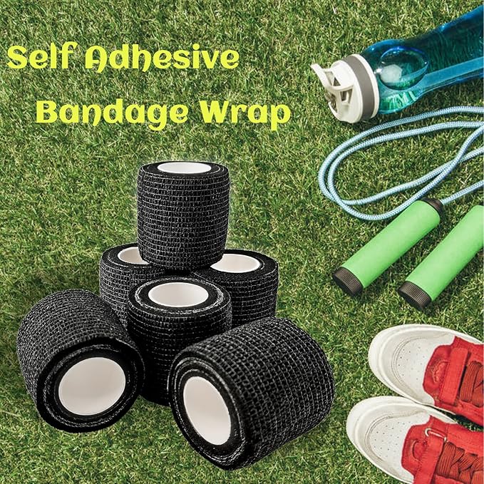 24 Rolls Black Elastic Self Adhesive Bandage Wrap 2 Inch, Breathable Cohesive Bandage, Ankle Sprains Swelling Medical First Aid Sports Athletic Grip Tape, Dogs Pet Vet Wrap