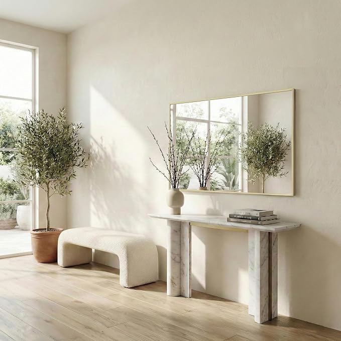 30" x 40" Gold Wall Mirror, 40" x 30" Metal Framed Accent Decor, Transitional Rectangular Mirror for Mantle & Bathroom Vanity