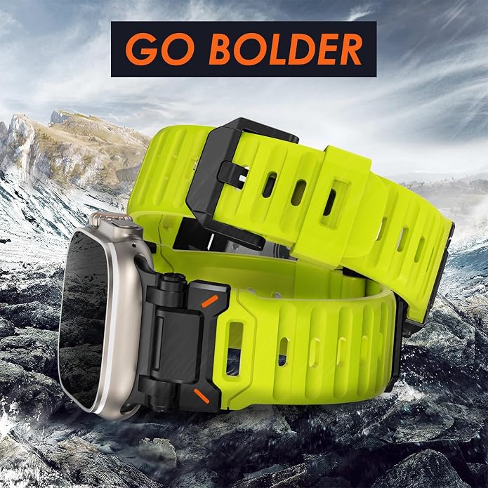 WINGLE FKM Rubber Bands for Apple Watch Band Ultra 3/2/1 Band Ultra 49mm Series 11 10 46mm 45mm 44mm 42mm SE 3/2/1 9 8 7 6 5 4 3 Men, Military Rugged Metal Connector Silicone Apple iWatch Sport Bands