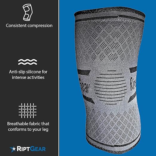 RiptGear Knee Compression Sleeve - 2 Pack - Braces for Knee Pain - Compression for Arthritis, Meniscus Tear, Running - Support for Women and Men - Sleeves Weightlifting (X-Large, Gray (2 Pack))