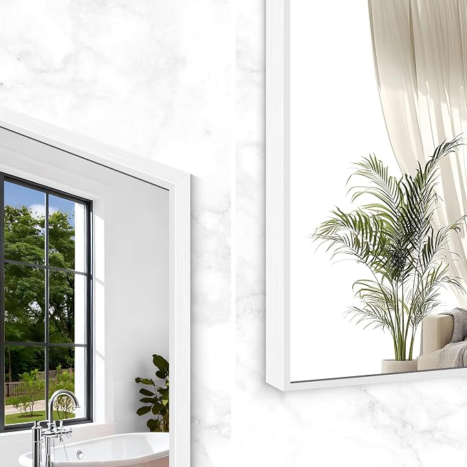 BONEWEI White Bathroom Mirror,60x40 inch Wall Mirror for Bathroom Wall Mounted,Large Rectangle Mirror for Bathroom Over Sink,Modern Metal Frame for Living Room,Bedroom Entryway,Horizontal/Vertical
