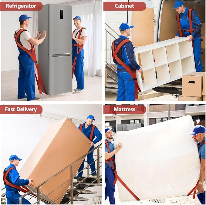 KEDSUM Moving Straps, 2-Person Lifting & Moving System, Anti-Slip Adjustable Lifting Straps Moving for Furniture, Appliances, Mattresses, Heavy, Bulky Objects Up to 800lbs(with Back Support)