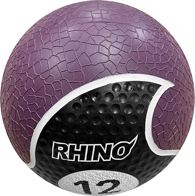 Champion Sports Rhino Elite Medicine Ball – Textured Surface, Superior Grip, Hollow Synthetic Rubber for Consistent Bounce & Durability, Multiple Weights & Colors - Optional Rebounder Sold Separately