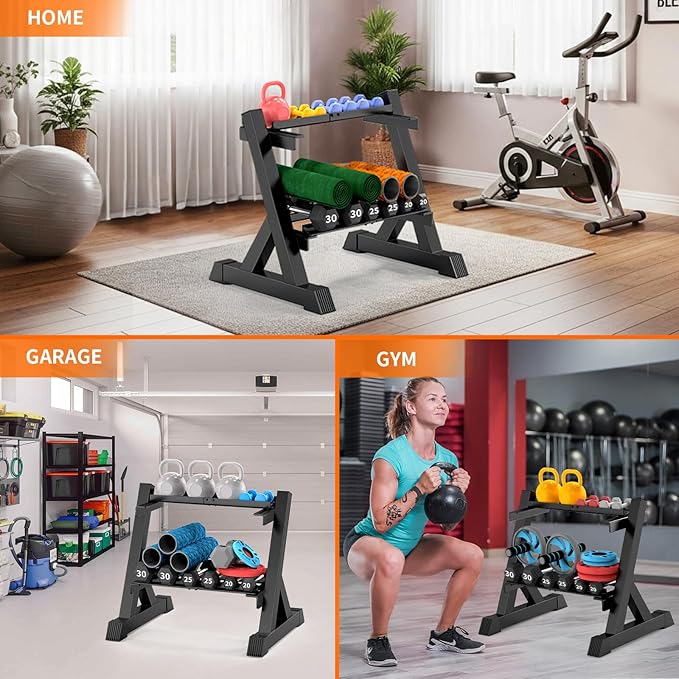 TomCare 6-Tier|5-Tier|4-Tier|2-Tier Dumbbell Rack Stand Only for Home Gym | Stable A-Frame, Fits 5–35 lb Dumbbells, Protective Padded Cradles, Adjustable Feet, Easy-Carry Handle (Stand Only)