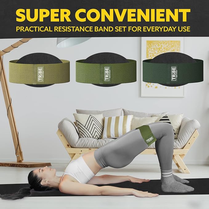Fabric Resistance Bands for Working Out, 3-Pack for Legs and Glutes | Booty bands for women and men, non-slip grip, 3 resistance levels, for squats, lunges, hip thigh training, glute activation