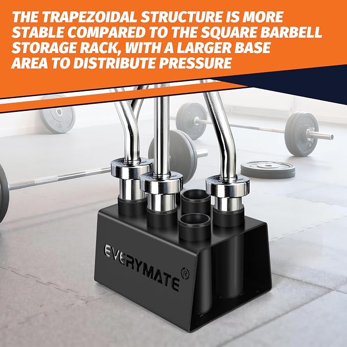 EVERYMATE Vertical Barbell Rack - Heavy-Duty Steel Organizer, Barbell Holder Floor Stand, Fits 2" Olympic Bars with Scratch-Resistant Inserts, Space-Saving for Home/Garage/Commercial Gym