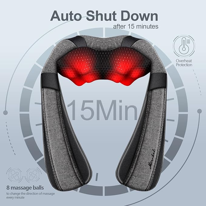 Shiatsu Neck Back and Shoulder Massager with Heat for Pain Relief Deep Tissue, Christmas Women Men Gifts for Mom Dad, Wife Husband, Him Her, Fathers Day, Mothers Day, Birthdays Gift (NOT Cordless)