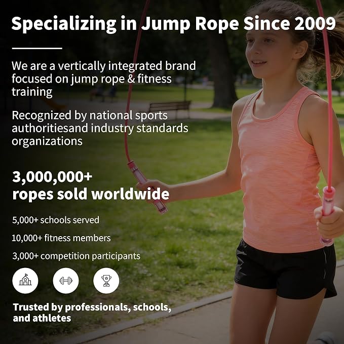 YUEDONG Adjustable Fitness Jump Rope with Dual Bearings for Kids and Adults | Dual bearings, transparent handles, self-locking length adjustment, tangle-free PVC rope, for fitness and school activities
