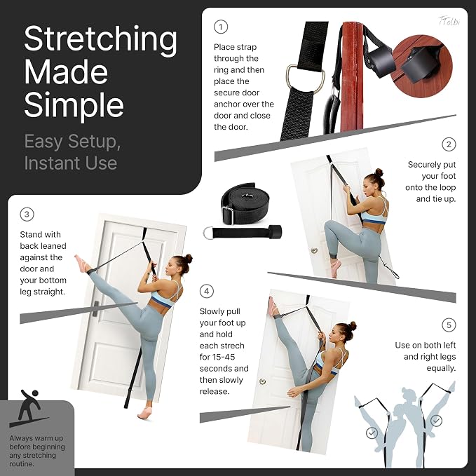 Leg Stretcher Strap with Door Anchor and Resistance Band, Splits Trainer | Home Flexibility Trainer for Splits, Ballet, Dance, Cheer, Yoga, Gymnastics, Pole and Taekwondo, Kids to Adults, All Levels