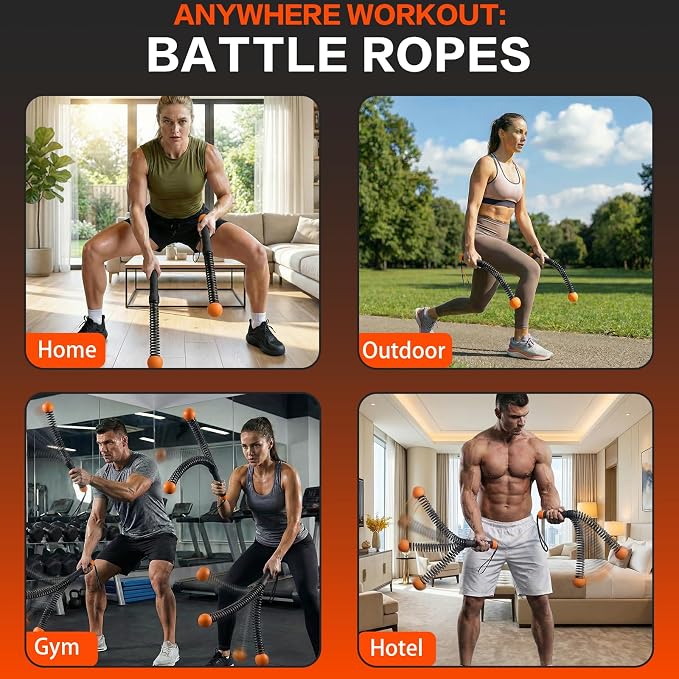 Ropeless Battle Ropes for Home Gym, Portable Cordless Weighted Battle Rope | Storage Bag, Weighted Battle Rope for High Calorie Burn, Men & Women Fitness Equipment, HIIT & Low-Impact Aerobic Training