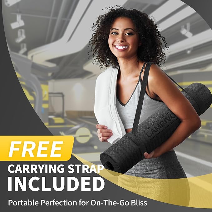 CAMBIVO Yoga Mat for Women Men Kids, 1/3 & 1/4 & 2/5 Inch Extra Thick Yoga Mat Non Slip, 72" x 24" TPE Yoga Mats, Workout Mat with Carrying Strap for Yoga, Pilates and Floor Exercises