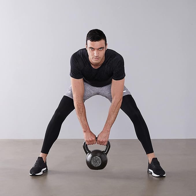 Amazon Basics Cast Iron Kettlebell for Strength Training, Textured Wide Handle, Black