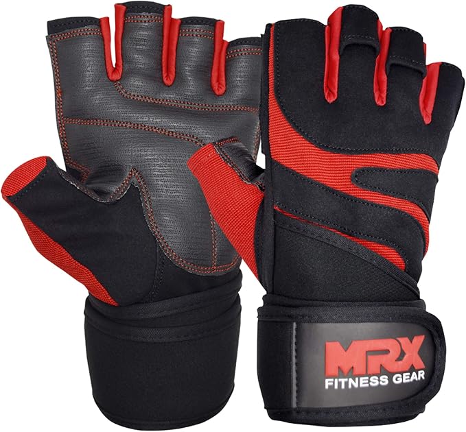 MRX Weightlifting Gloves for Men Workout Gloves Mens Wrist Support Lifting Gloves Male Gym Gloves | Workout Gym Accessories for Men Weight Lifting Fingerless Gym Exercise for Powerlifting
