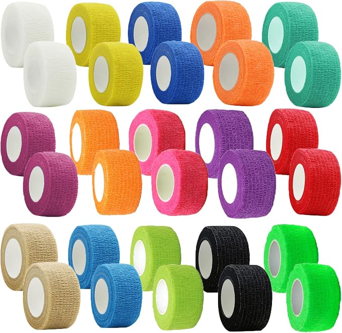 KISEER 30 Pack 1 Inch x 5 Yards Self Adhesive Bandage Assorted Color Breathable Cohesive Bandage Wrap Rolls Elastic Self-Adherent Tape for Stretch Athletic, Sports, Wrist, Ankle
