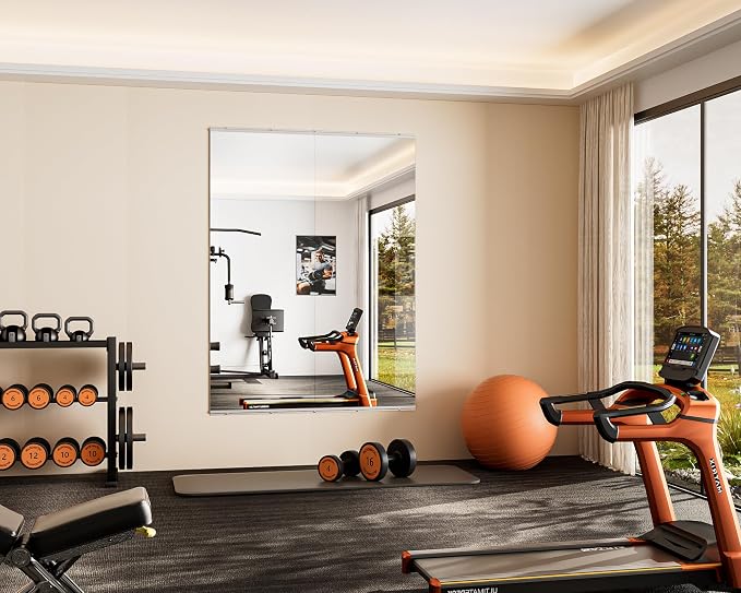 Keonjinn Home Gym Mirror, 67" x 24" - 2PCS Workout Mirrors for Home Gym, Frameless Tempered Glass, Full Body Wall Mirrors for Fitness Exercise, Yoga Room, Dance Studio, Bedroom, Garage