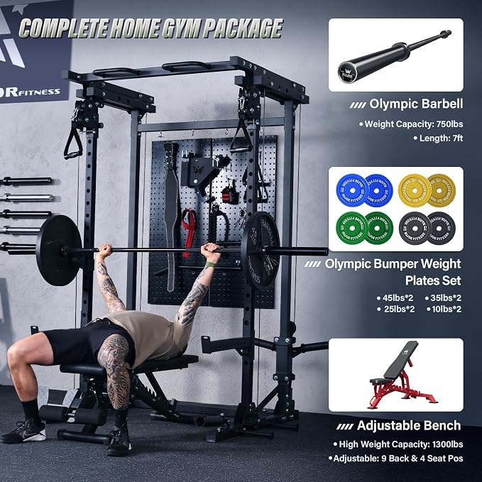 MAJOR FITNESS Drone3 Power Rack, 2500lbs Multi-Function Home Gym Squat Rack with Dual Pulley System, Pull-Up Bar & J-Hooks, Heavy-Duty Steel Frame for Maximum Stability & Strength Training