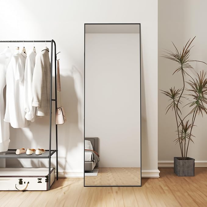 Simple Deluxe Full Length Mirror, 64"×21" Large Floor Mirrors, for Wall Door Bedroom Bathroom Living Room (Black)