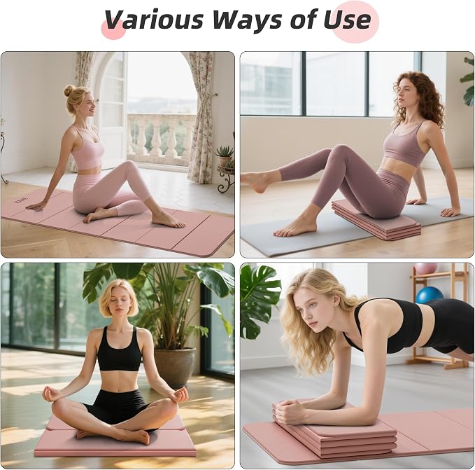 HAHE Foldable Yoga Mat 74"Lx32"Wx1/3"Thick, Folding Exercise Mats | Non-slip Wide Pilates Mats for Home Workout/Travel, Portable Yoga Mat Thick for Yoga/Pilates/Camping/Floor Exercises