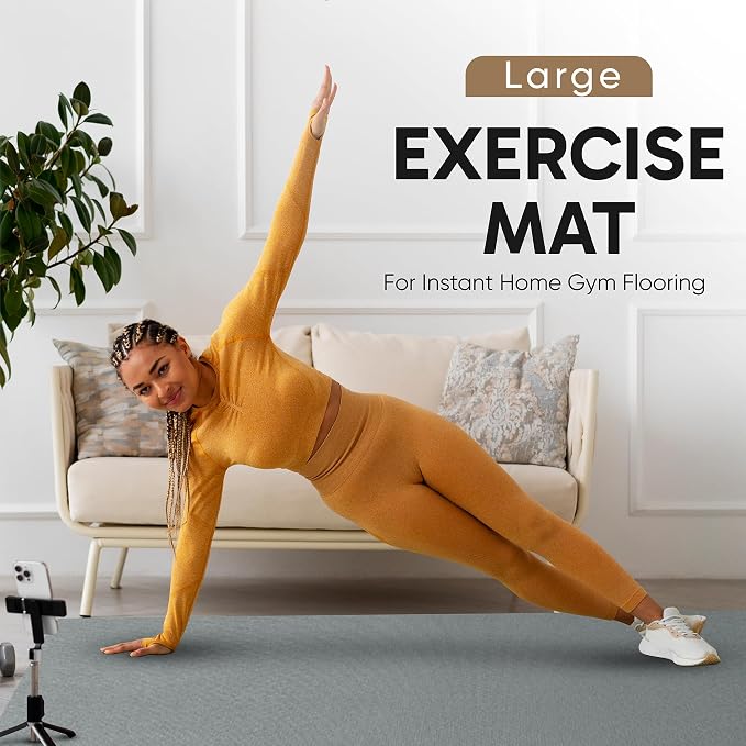 Gorilla Mats Large Exercise Mat – 6'x4', 7'x4', 7'x5', 8'x4', 10'x4' (1/4" Thick) – Ultra Durable Workout Mat for Home Gym Flooring – Non-Slip, Flat Fitness, Yoga & Weight Lifting Floor Mat