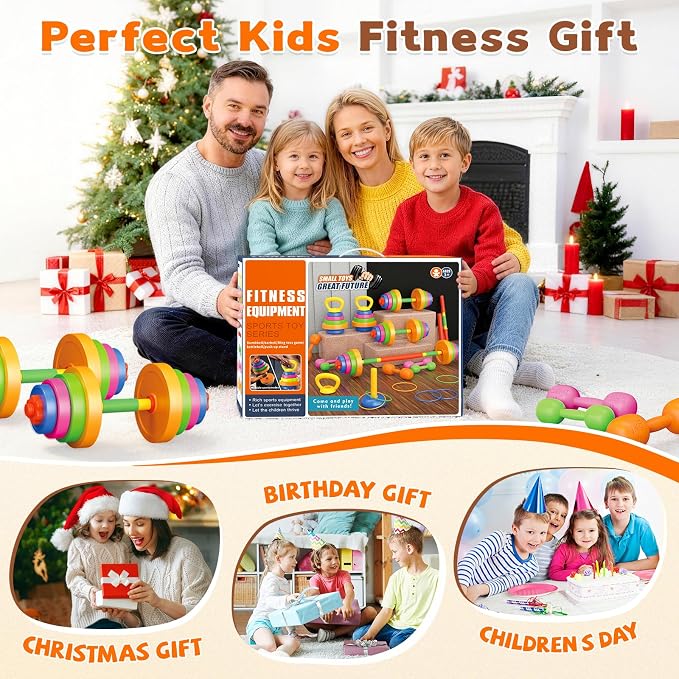 6-in-1 Kids Weight Set, Kids Workout Equipment, Kid exercise equipment Toys | Kids Adjustable Dumbbell, Barbell, Kettlebell, Push-Up ,Ring. Fitness Play Gym Toys Set Gift Small Weights for Kids Boy Girl