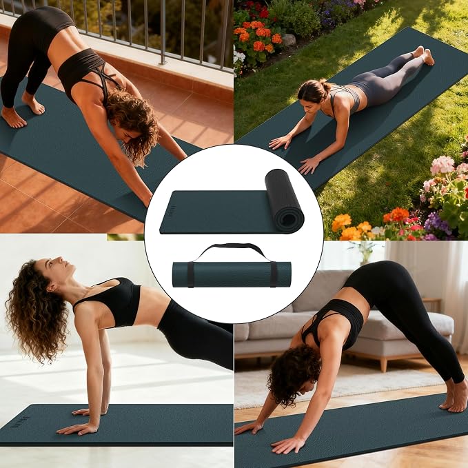 Extra Thick 12mm TPE Exercise Yoga Mat with Strap, 72"L x 24.8"W Non-slip Workout Mat for gymnastics, Pilates, Home, Workout, Gym Floor Fitness
