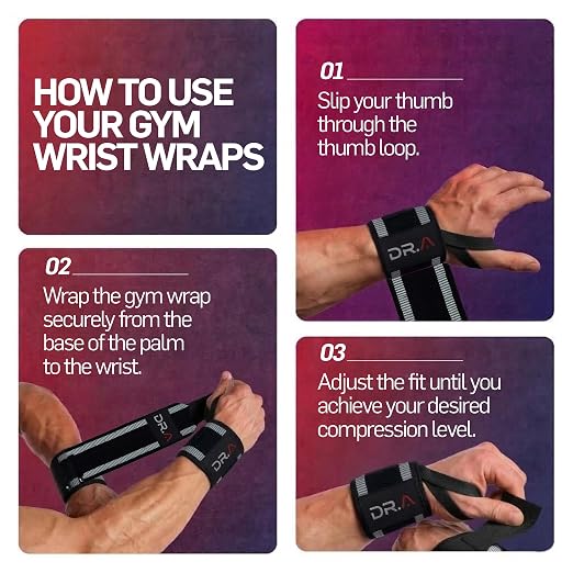 Dr. Arthritis Weight Lifting Wrist Wraps with Thumb Loop, Heavy-Duty Wrist Straps for Weightlifting, Hybrid Training, Olympic Lifts & Calisthenics, Non-Slip Gym Wraps for Men & Women (Black-Grey Stripes)