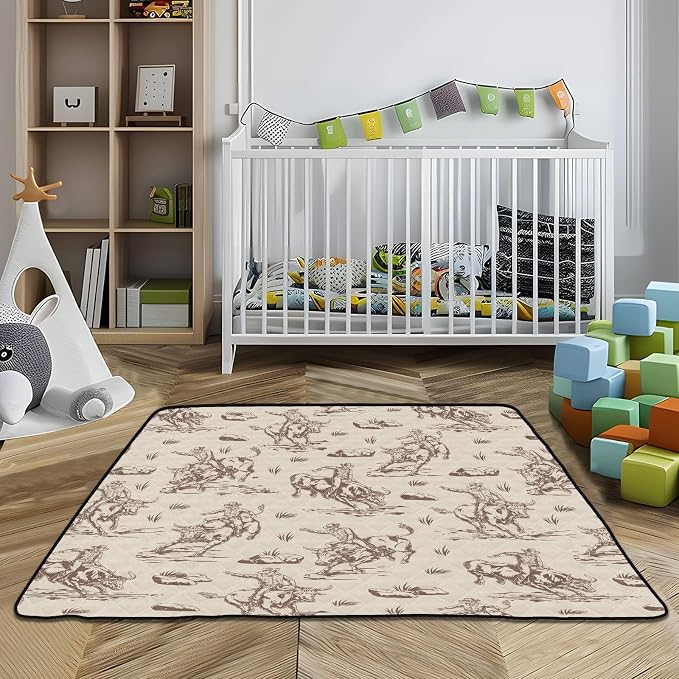 Baby Play Mat Western Cowboy Horse 50" X 50" Play Gym Crawling Mat Soft Non-Slip Portable Picnic Floor Mat for Infant, Babies, Toddler, Kids
