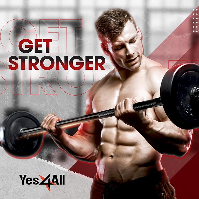 Yes4All Standard Straight Barbell 60" & EZ Curl Bar 47", Capacity 200 to 480 LB, Weight Bar 1" to 2" Diameter - Star Lock Collars, Rubber Ring, Barbell Spins Included for Deadlifts & Squats