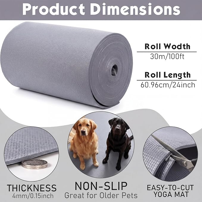 Nuanchu Yoga Mat Roll 24 inch Width, 4mm Thick Non Slip Exercise Mat, Large Anti Tear Gym Flooring for Home Workout, Fitness, Senior Dog Floor Protection