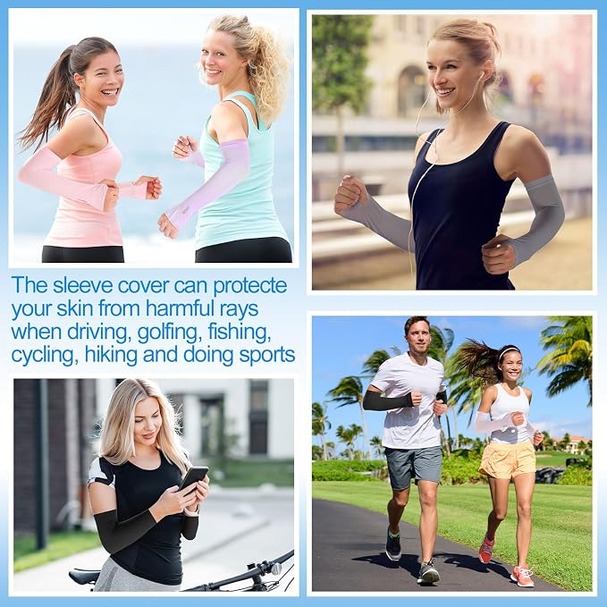 SATINIOR 8 Pairs Sun Protection Cooling Arm Sleeves Upper Compression Sleeve Plus Size Slimming Arm Shaper Wrap for Women