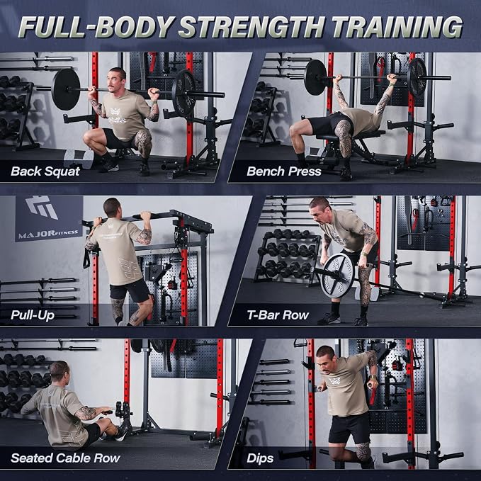 MAJOR FITNESS Drone3 Power Rack, 2500lbs Multi-Function Home Gym Squat Rack with Dual Pulley System, Pull-Up Bar & J-Hooks, Heavy-Duty Steel Frame for Maximum Stability & Strength Training
