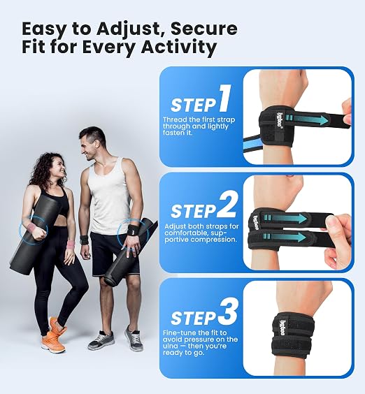 2-Pack TFCC Wrist Brace Support for Ulnar Pain, Carpal Tunnel & Tendinitis Relief, Dual Adjustable Straps Wrist Wrap, Breathable Comfortable Wrist Brace for Sports, Work & Daily Use (Black)