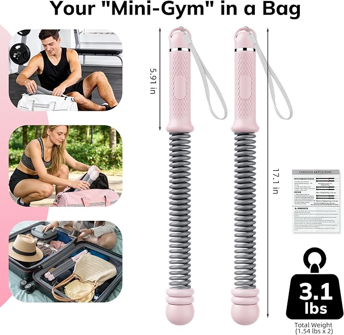 Upgrade Weighted Ropeless Battle Ropes, Adjustable Cordless Battle Rope – Portable Battle Ropes for Home Gym Workout, HIIT & Cardio Full Body Training Exercise Rope for Strength Training Men & Women