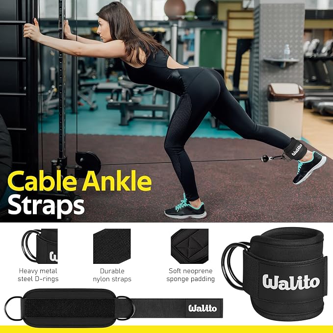 WALITO 8Pcs Barbell Pad Set for Hip Thrust - Squat Pad,Gym Accessories for Women with Bar Bad,Bench Press, with Gym Ankle Straps,Resistance Bands for Working Out,Lifting Strap,Carry Bag