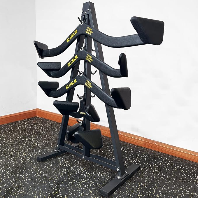 BLUSLM Lat Pull Down Bar Gym Accessory Rack, Lat Pulldown Attachments Cable Attachment Storage Rack for Mag Grip - Home Gym Fitness Heavy Duty A-Frame Stand