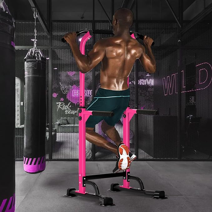 DlandHome Power Tower Pull Up Bar Dip Station,Adjustable Height Dip Stand | Multi-Function Fitness Equipment for Strength Training Home Gym,Stable Steel Frame for Pull Ups Dips Push Ups,Supports 330LBS