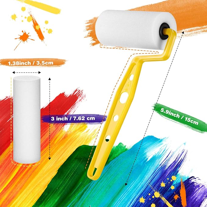 Geiserailie 11 Pcs Foam Paint Roller 3-inch Mini Small Paint Roller Kit Covers with Frame Multipack for Young Artists Painting Tools Painting Furniture Home Wall Ceilings Cabinet Art Craft Supplies