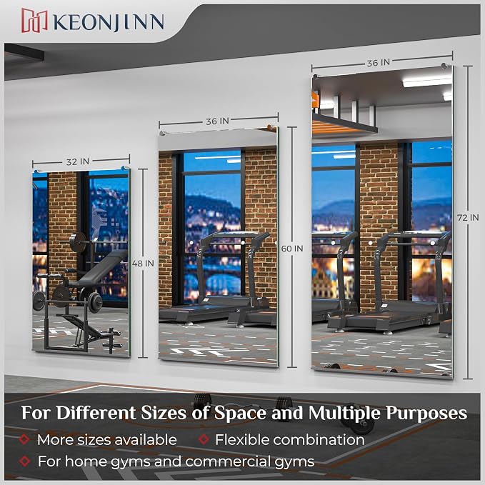 Keonjinn Gym Mirrors for Home Gym Wall Large, 48" x 32" x 2Pcs Full Body Exercise Mirror for Home Gym, Dance Studio, Garage, Acitvity, Fitness