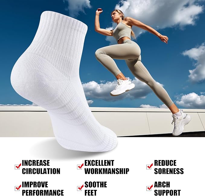 Lapulas Athletic Quarter Socks for Men Women, Cotton Mesh, Cushioned Arch Support, Non-Slip Running Ankle Design, 6 Pack