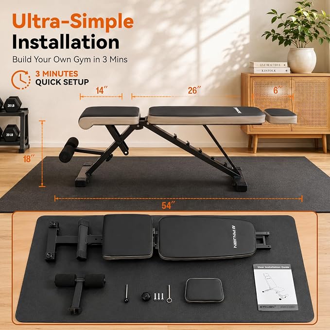 Adjustable Weight Bench, Foldable Workout Bench for Home Gym | Fast Folding & 7-Position Incline/Decline, Heavy Duty Dumbbell Bench for Home Gym / Garage Gym, Strength Training Equipment