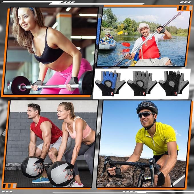 Fourluoo 3 Pairs Weight Lifting Gloves for Men Women, Gym Workout Gloves with Full Palm Protection, Breathable Anti-Slip Fitness Glove for Training, Cycling, Pull-ups, Medium