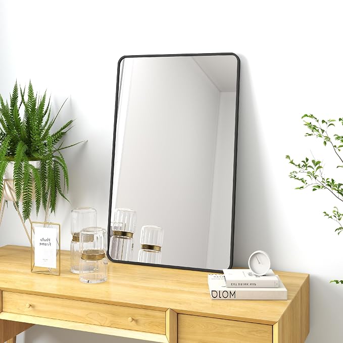 SCWF-GZ 20x30 Rectangle Mirror Full Length Wall Mounted Hanging or Against Wall Metal Frame Dressing Make-up Mirrors for Entryway Bedroom Bathroom Living Room 20 30 inch Black