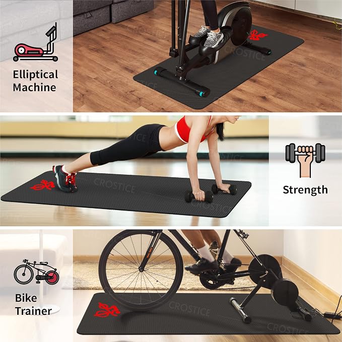 Bike Mat Compatible with Peloton Bike, 6mm Floor Protector | 6mm bike mat compatible with Peloton bike, providing non-slip waterproof protection for hardwood or carpet