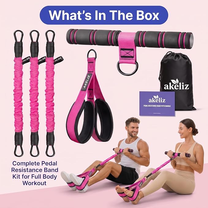 Pedal Resistance Band with Handle, 3 Tube Adjustable Foot Pedal Resistance Bands for Abs, Core, Arm, Leg, Sit Up Exercise Equipment for Women Men, Multifunction Tension Rope Home Workout