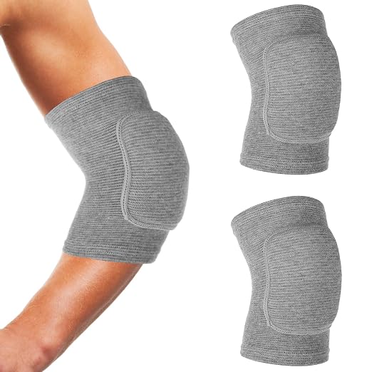 COMNICO Arm Brace Pads Elbow Protector Strap Pair Gray, Breathable Anti-Collision Sponge Tendonitis Fitness Volleyball Basketball Tennis Golfers Knee Support Band for Kids Men Women Elderly