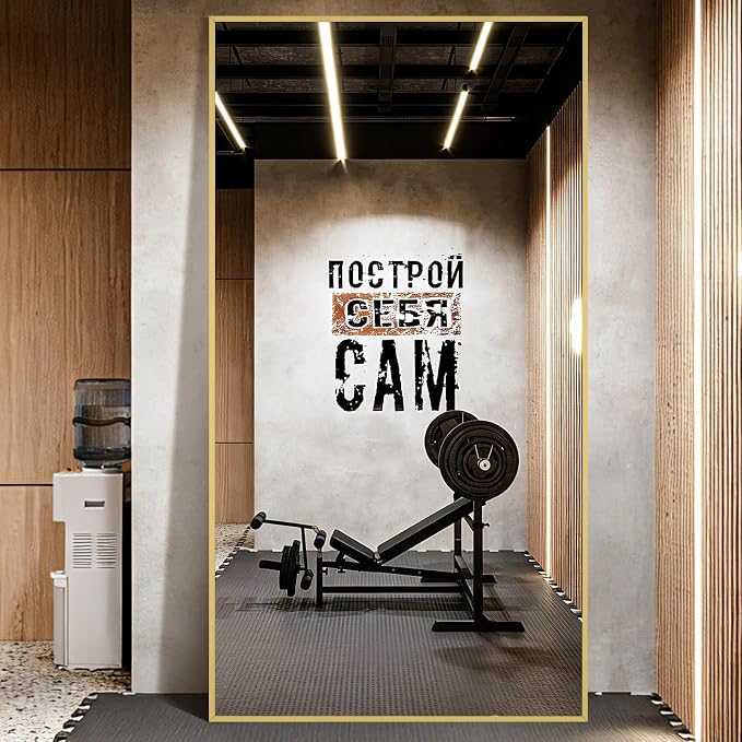 Mirrorons 82"x44" Oversized Full Length Mirror, Floor Standing or Wall Mounted with Hanging Kit, Shatterproof Tempered Glass Mirror for Living Room, Bedroom, Dressing Room, Gym (Gold)