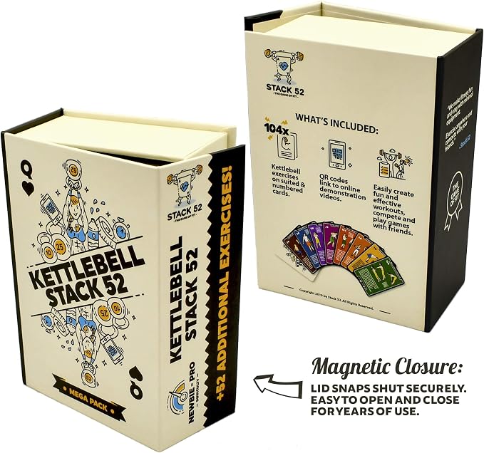 Stack 52 Kettlebell Mega Pack Exercise Card Workout Game | Video Instructions Included. Learn Kettle Bell Moves and Conditioning Drills. Home Fitness Training Program.