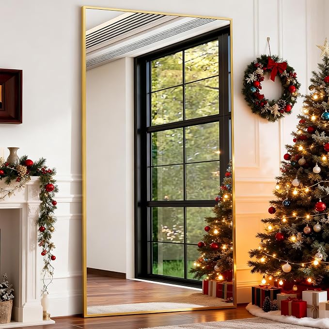 BEAUTYPEAK 76"x34" Rectangle Full Body Floor Mirrors, Full Length Mirror | Hanging or Leaning, Aluminum Alloy Frame Wall Mirror for Bedroom, Dressing Room, Gold
