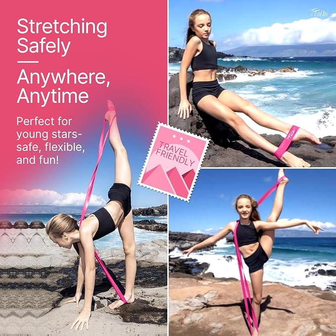 2-Pack Ballet Stretch Bands with Foot Mini Loop, Natural Rubber Dance Bands | Splits and flexibility training for kids, teens and adult dancers, gymnasts and cheerleaders, beginner guide and travel bag
