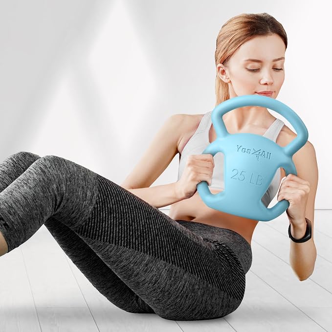 Yes4All Kettlebell, Strength Training Kettlebells for Women, Wide Multi-grip Textured Handle for Home Gym Exercises & Full Body Workout, Single 5–25 lb & Set of 10-15 lb